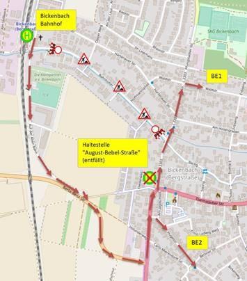 Kartenausschnitt mit der geänderten Linienführung